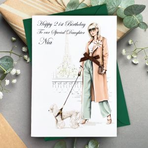 Handmade Birthday Card Lady Walking Dog A5 Card