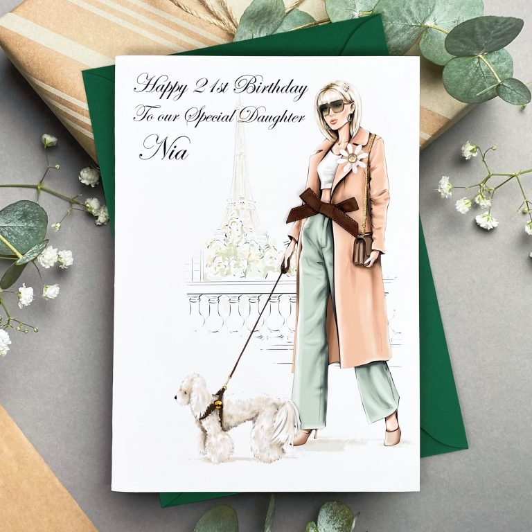 Handmade Birthday Card ‘Lady Walking Dog’