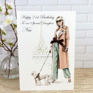 Handmade Birthday Card Lady Walking Dog A5 Card