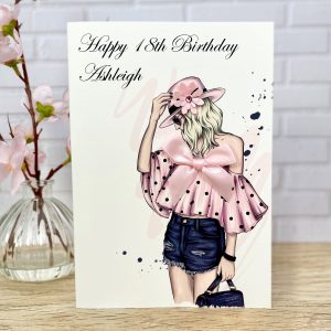 Handmade Birthday Card Lady in Denim Shorts A5 Large Card