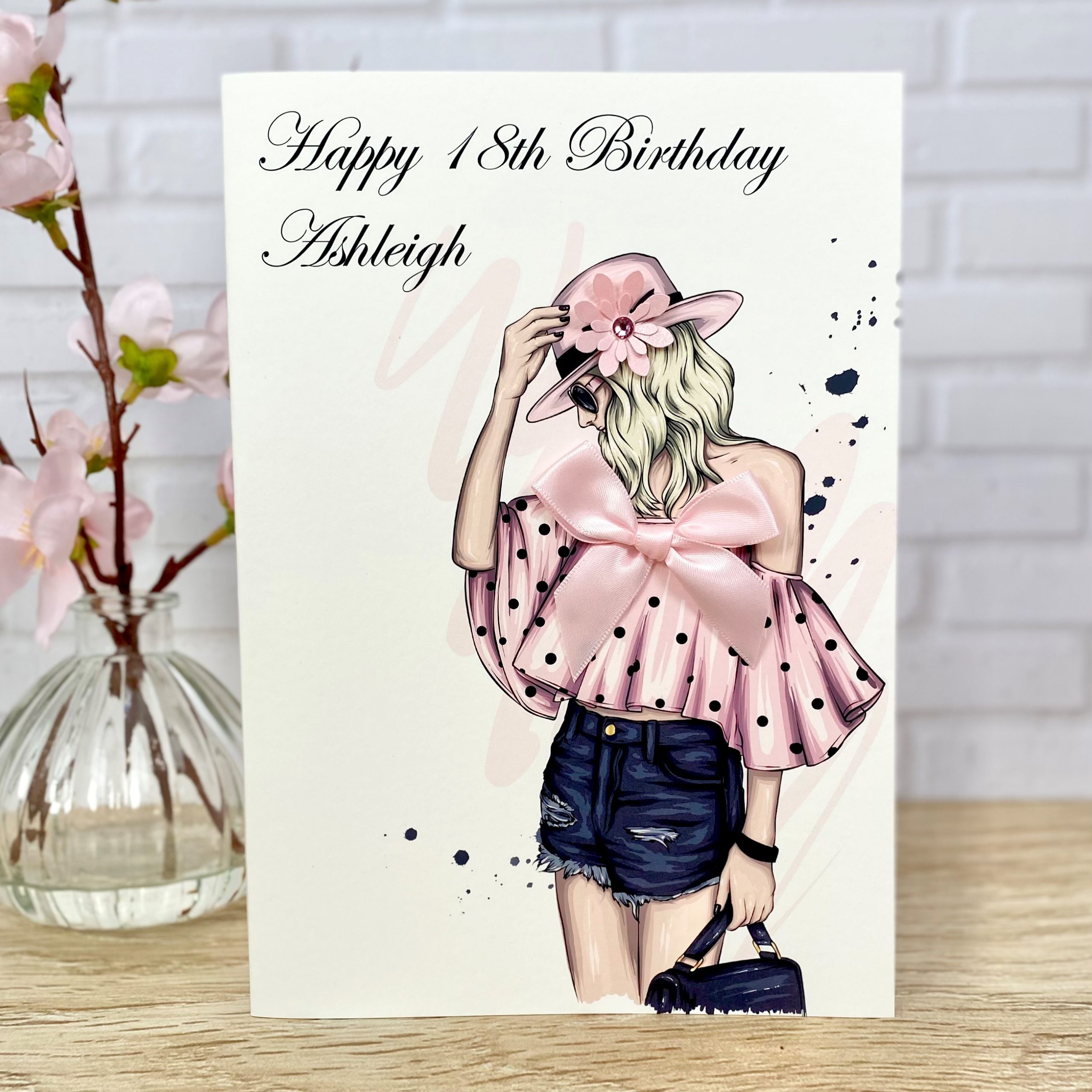 Handmade Birthday Card Lady in Denim Shorts A5 Large Card