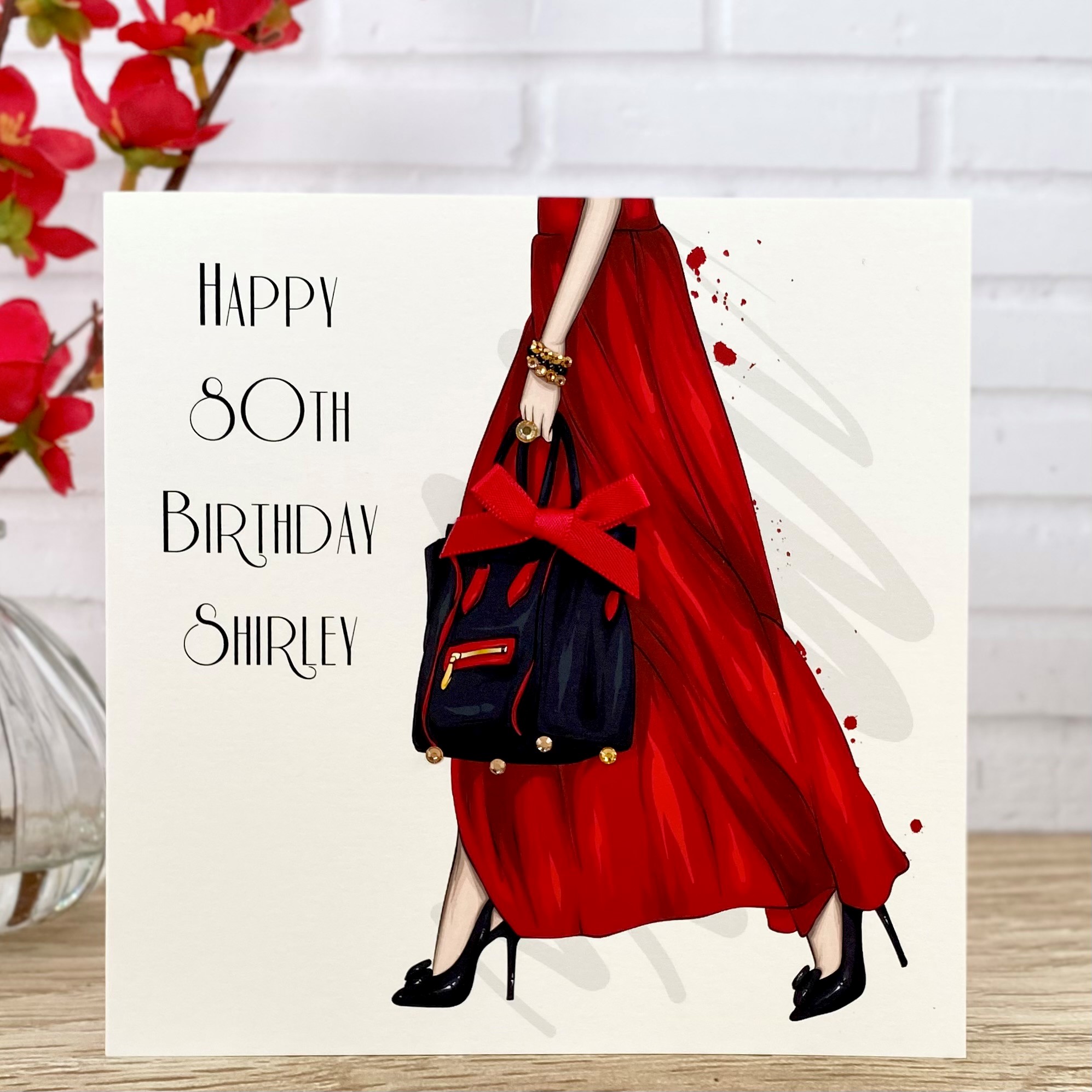 Handmade Birthday Card Long Red Dress