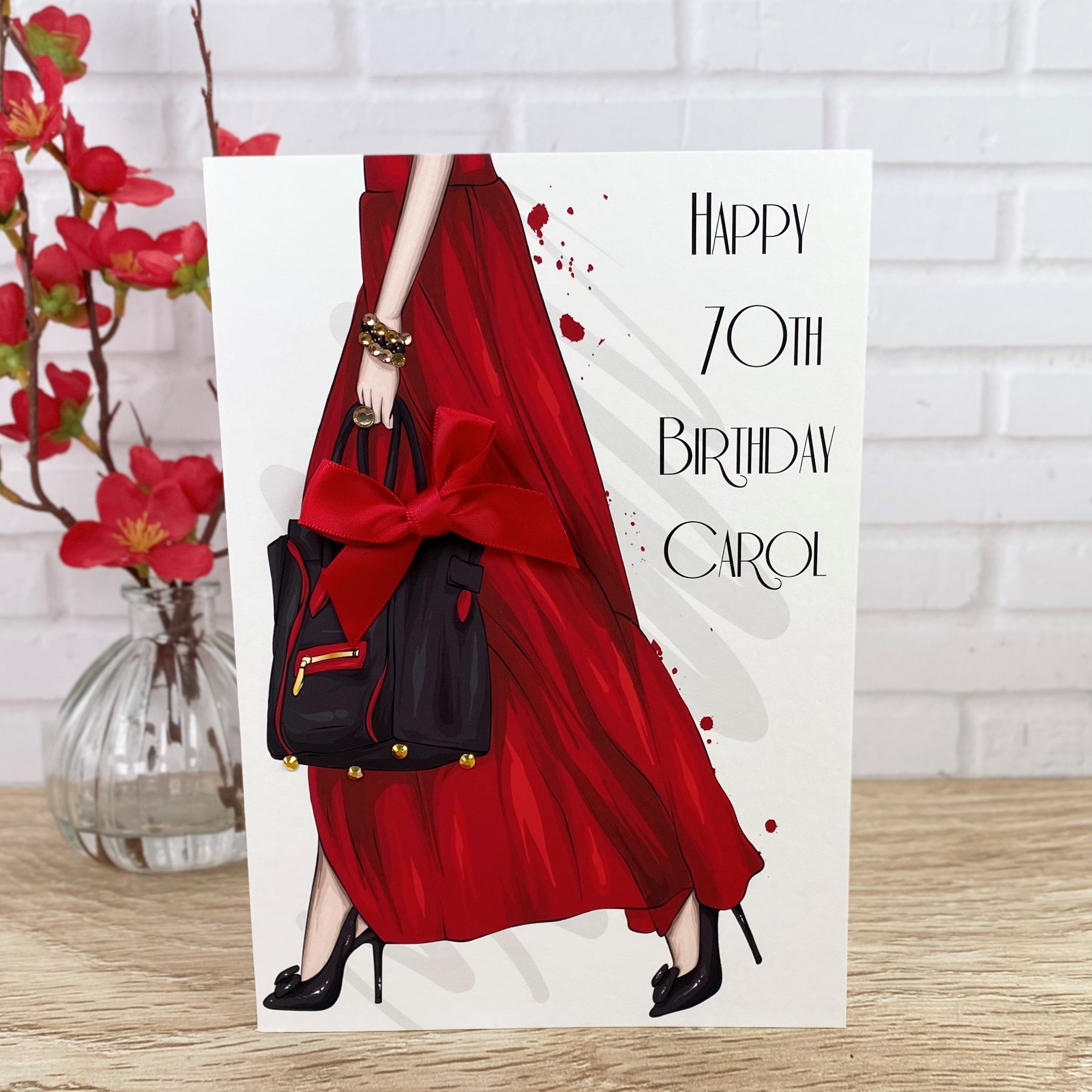 Handmade Birthday Card Long Red Dress A5 Large Card