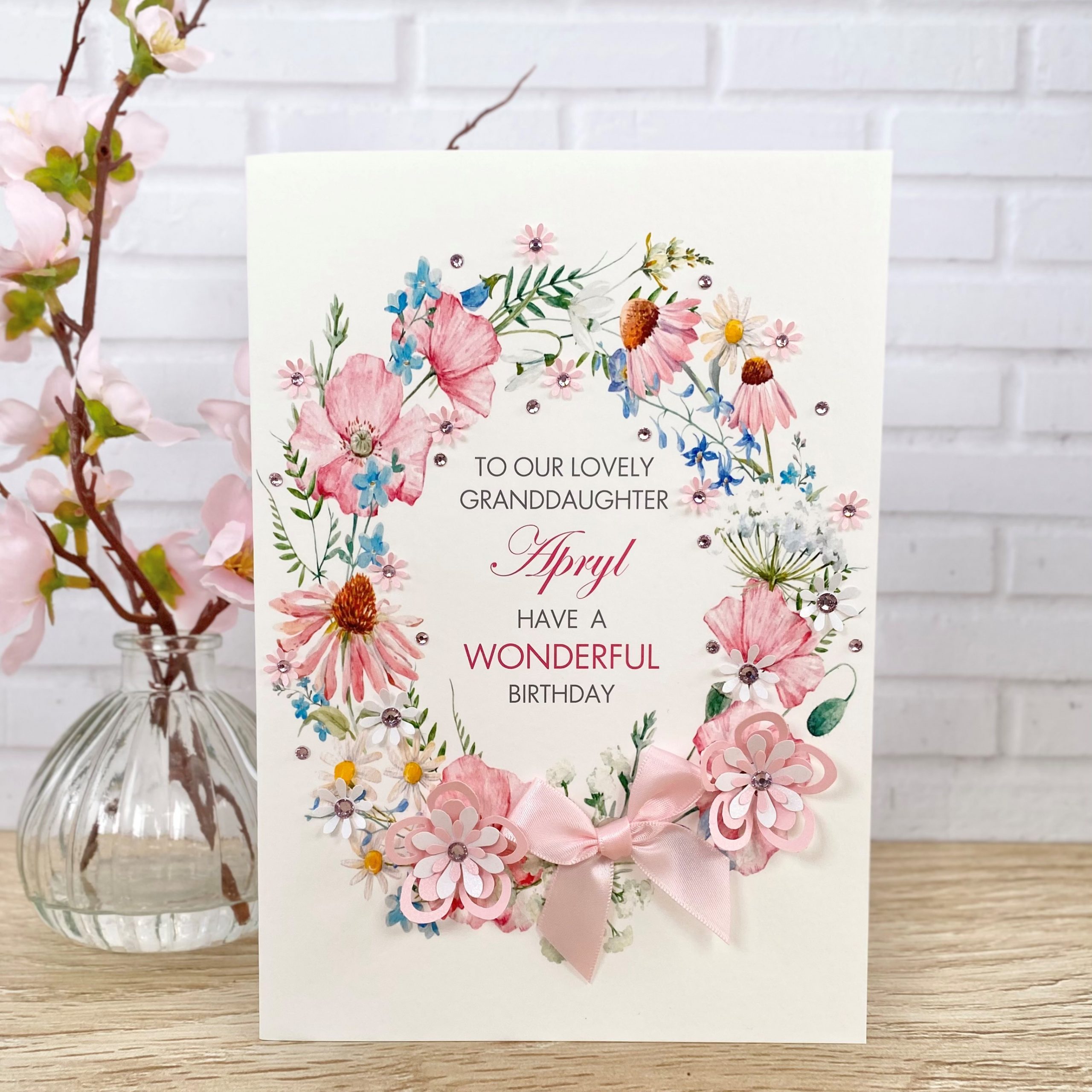 Handmade Birthday Card Pink Florals A5 Card