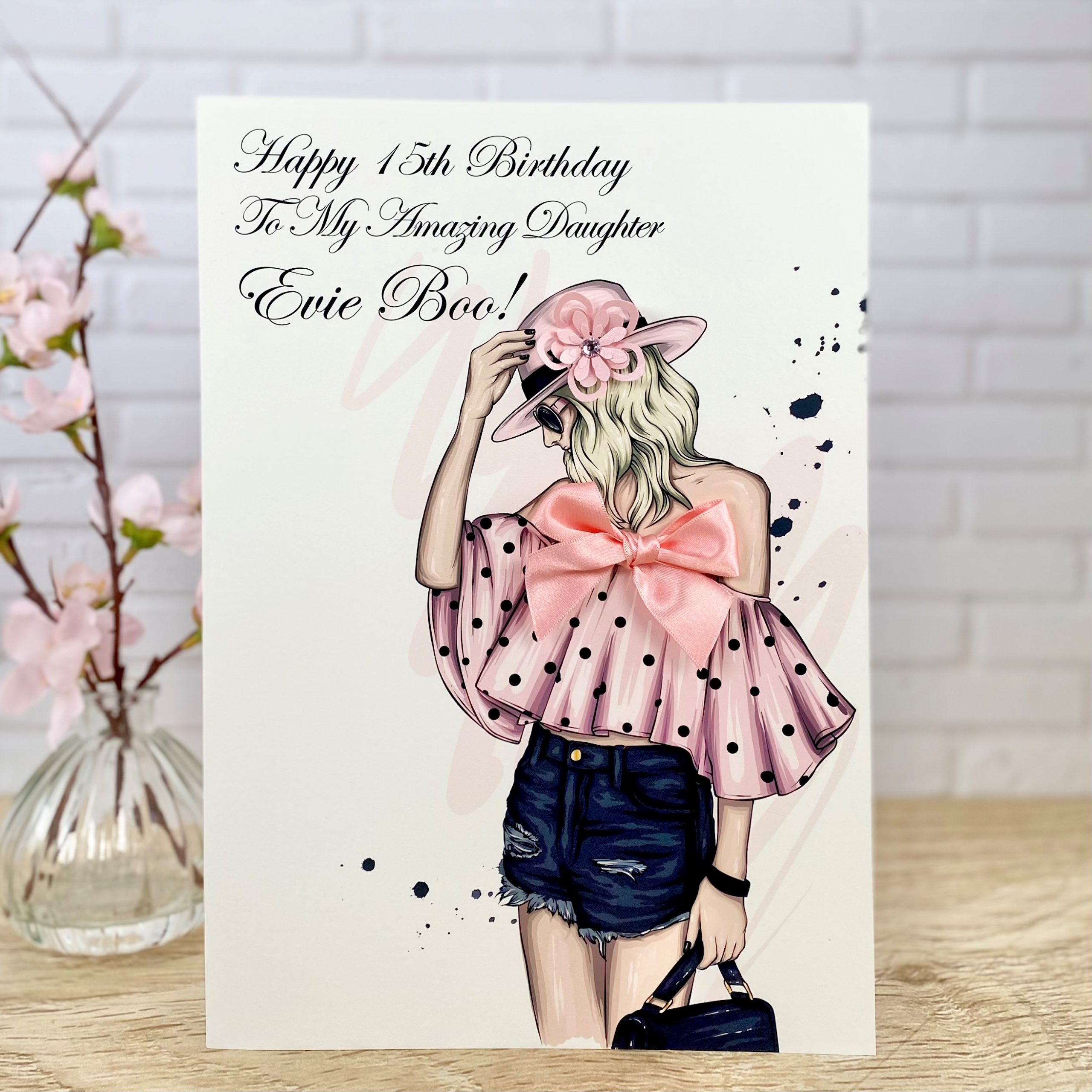 Handmade Birthday Card Pink Hat A4 Large Cards