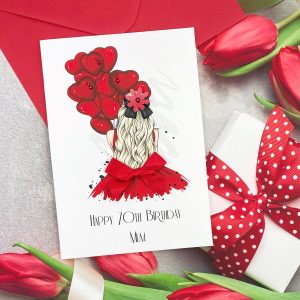 Handmade Birthday Card Red Dress Red Balloons A5 Large Cards