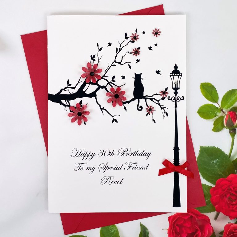 Handmade Birthday Card “Cat in Branch”