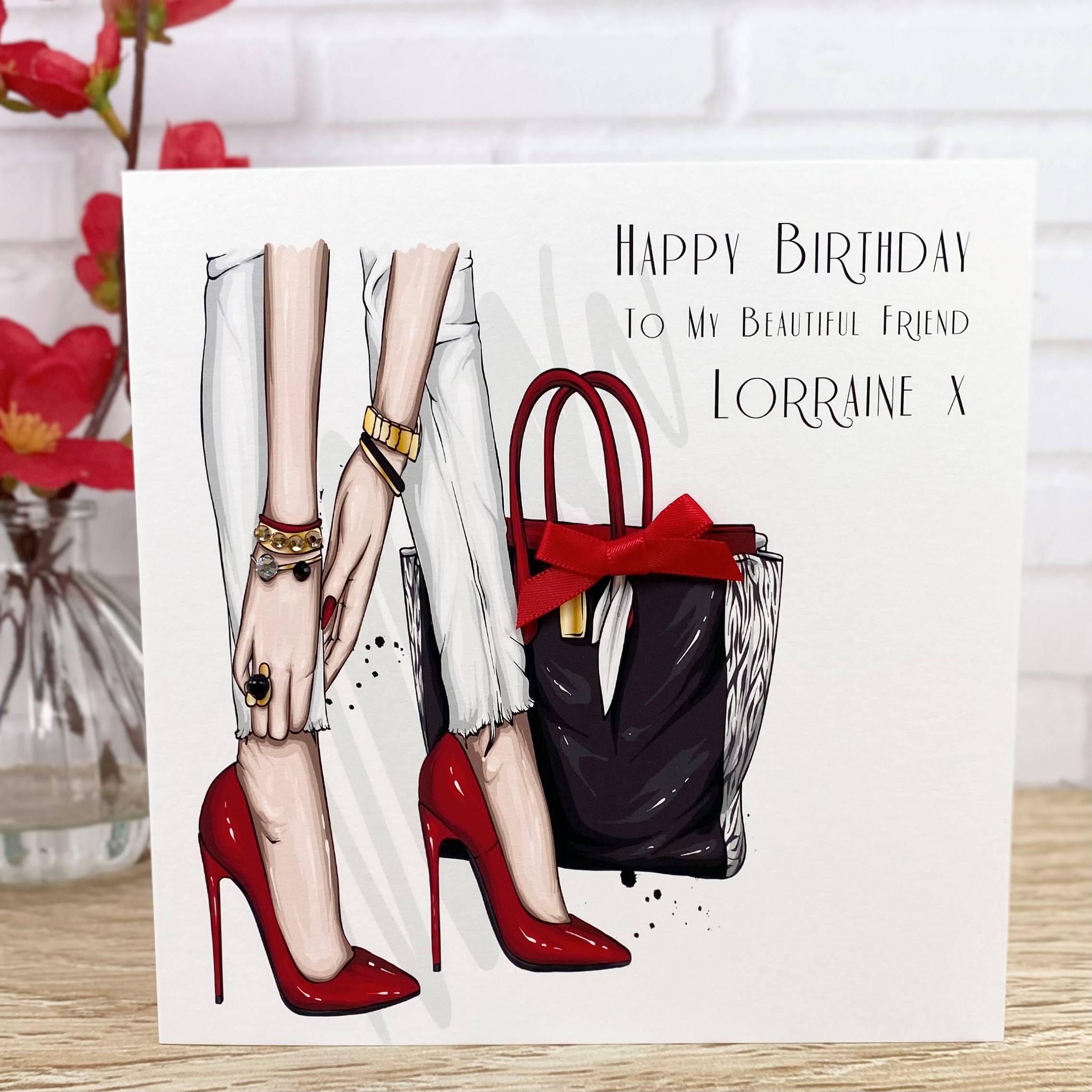 Handmade Birthday Card Red Shoes Square Card