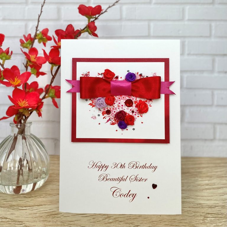 Luxury Handmade Birthday Card “Rosebud Heart”