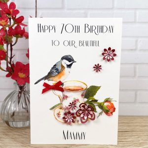Handmade Birthday Cards Bird on Tea Cup A5 Card