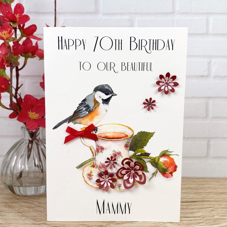 Handmade Birthday Card ‘Bird on Teacup’