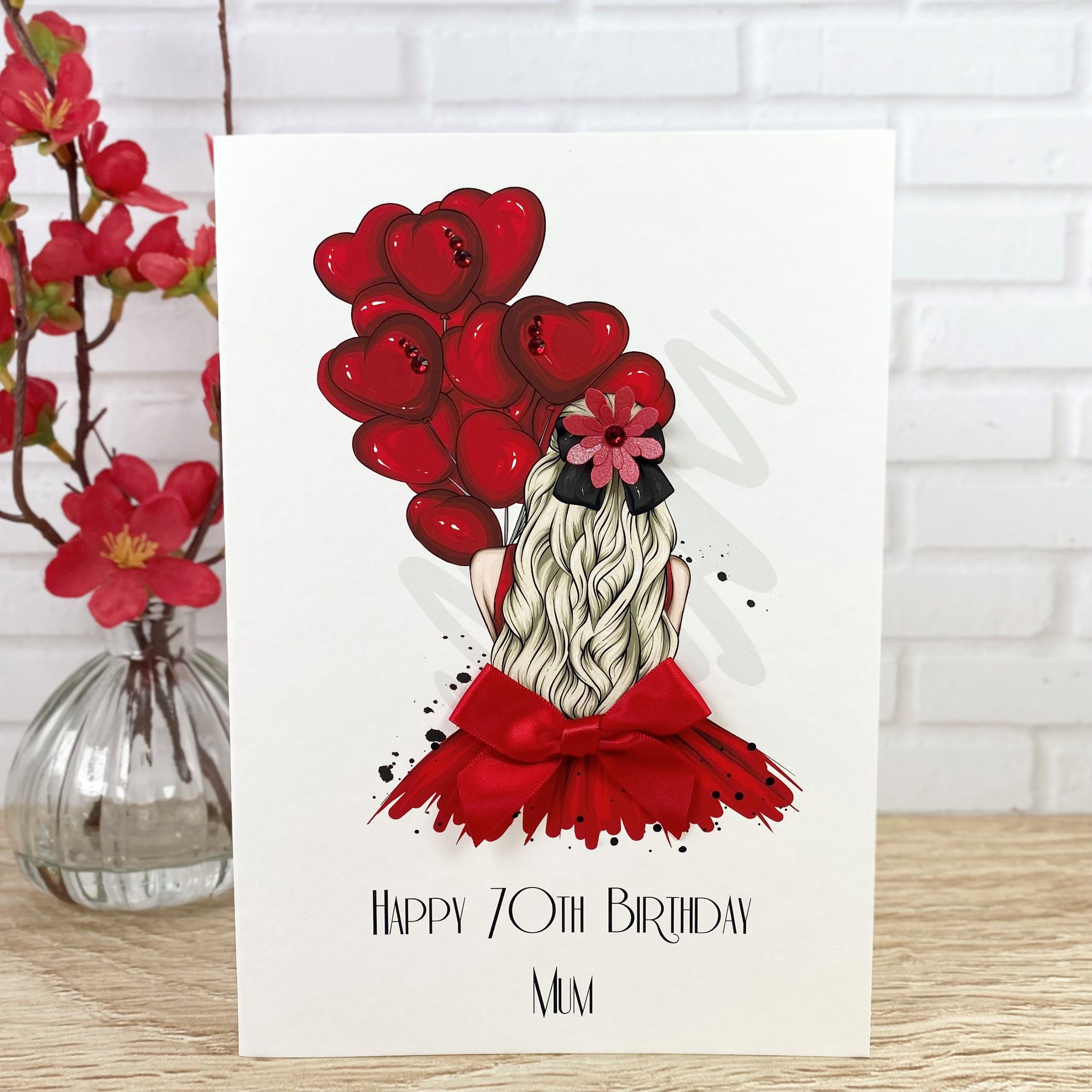 Handmade Birthday Cards Red Dress Red Balloons A5 Large Cards