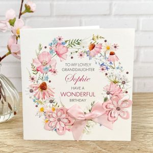 Handmade Birthday Floral Pink Wreath A5 Large Card