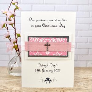 Handmade Christening Card Pink Silver Cross A5 Large Card
