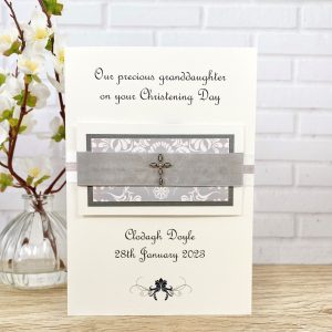 Handmade Christening Card Silver Cross A5 Large Card