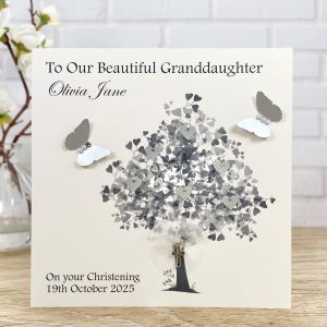 Handmade Christening Card Silver Tree Square Card