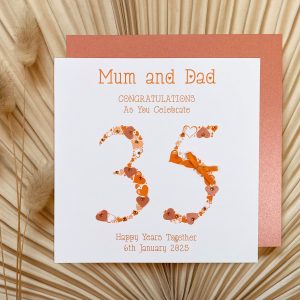Handmade Coral Wedding Anniversary Card 35 Heart Numbers Square Card