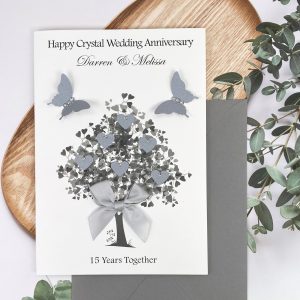 Handmade Crystal Anniversary Card Champagne Heart Tree A5 Large Card