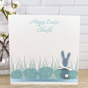 Handmade Easter Card Blue Felt Bunny Square Card