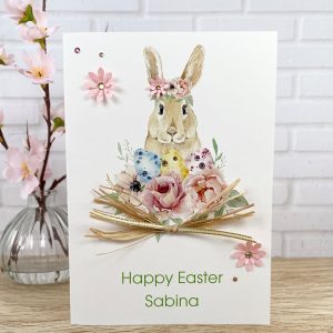 Handmade Easter Card Bunny in nest A5 Large Card