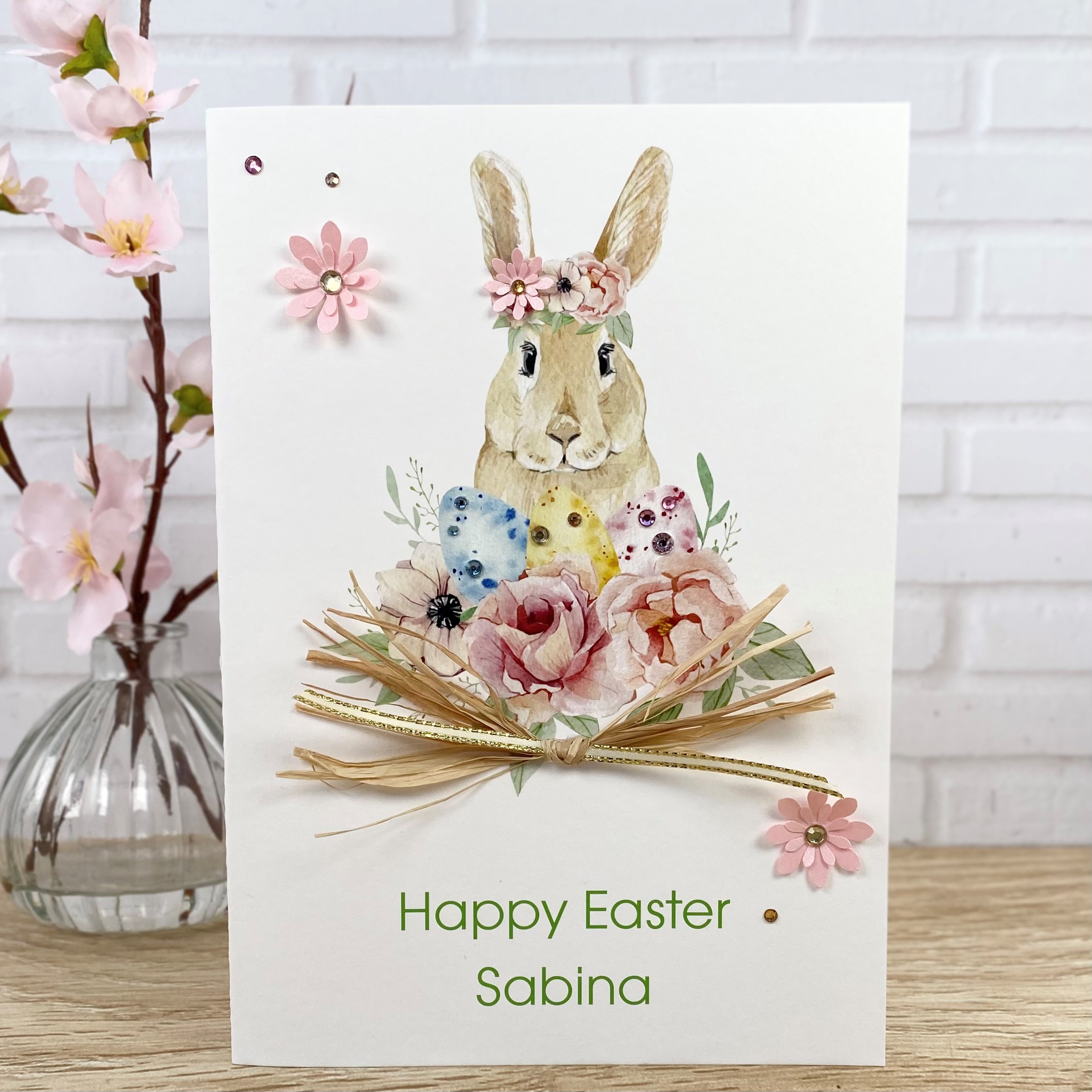 Handmade Easter Card Bunny in nest A5 Large Card