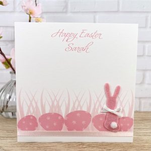 Handmade Easter Card Pink Felt Bunny Square Cards