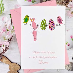 Handmade Easter Card Pink Washing Line Bunny A5 Card