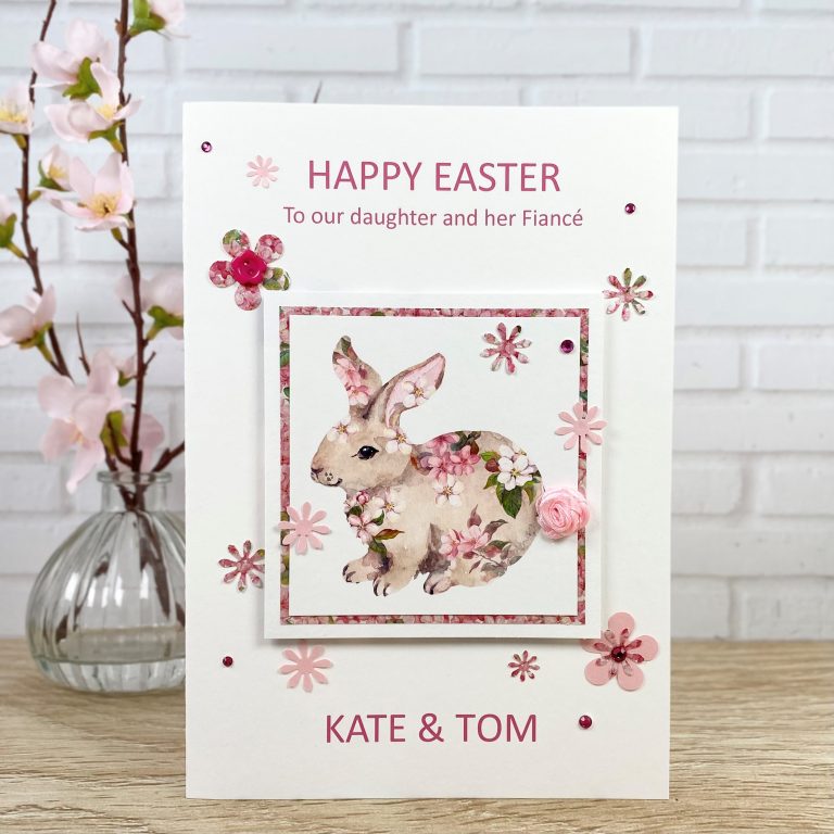 Luxury Handmade Easter Card ‘Rose Rabbit’
