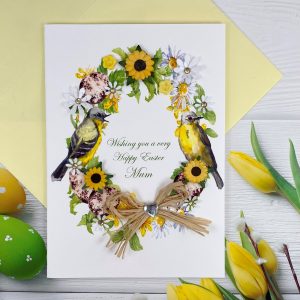 Handmade Easter Card Yellow Bird Floral Wreath A5 Large Card