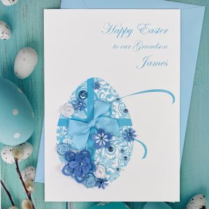 Handmade Easter Cards Blue Rosebud Easter Egg A5 Card