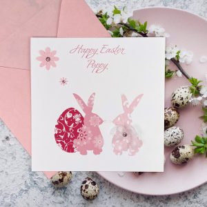 Handmade Easter Cards Pink Bunny Rabbits Square Card