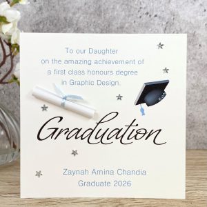 Handmade Graduation Card Blue Scroll Square Card