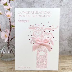 Handmade Graduation Card Pink Champagne A5 Large Card
