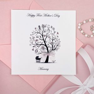 Handmade Mother's Day Card Floral Tree with Pram Square Card