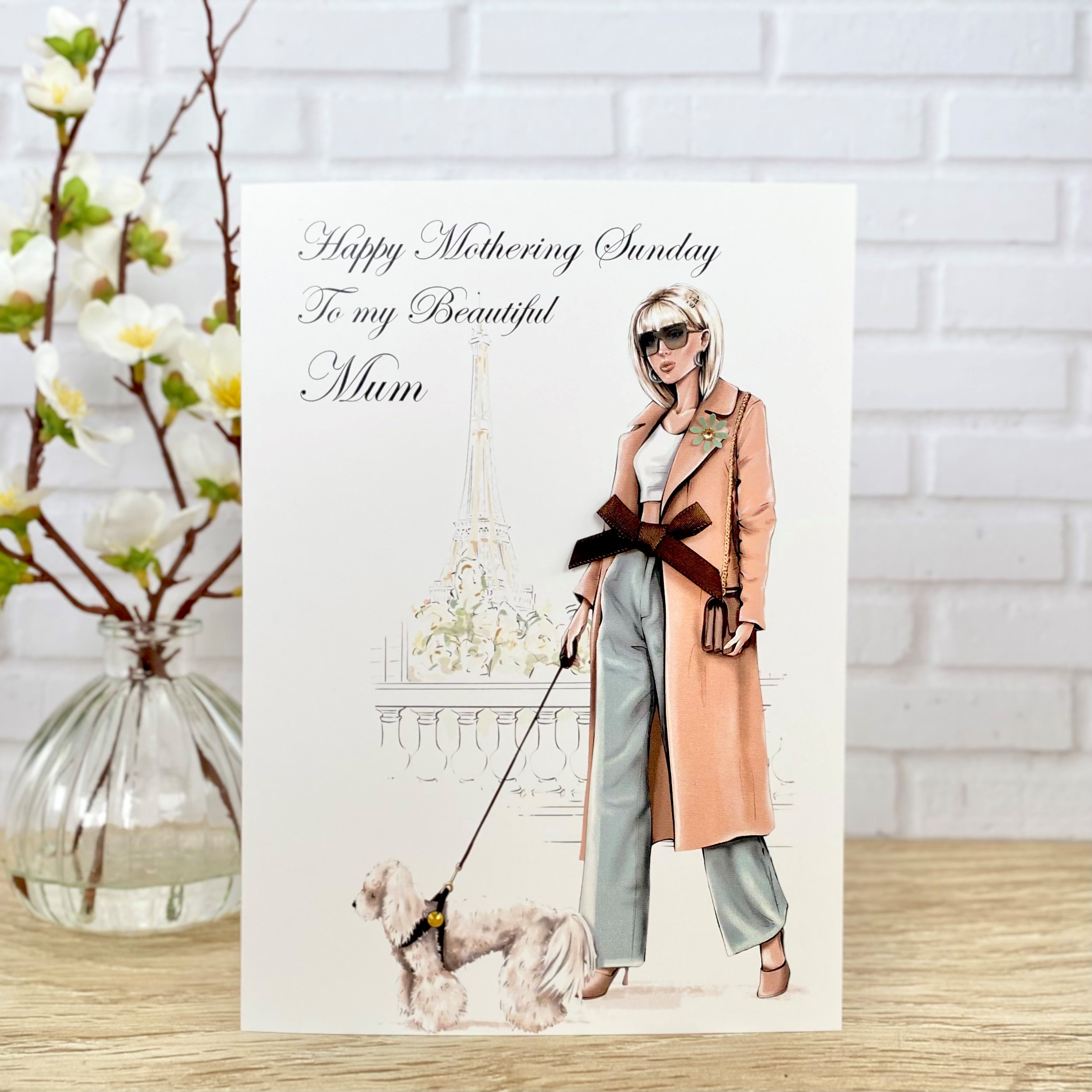 Handmade Mother's Day Card Woman Walking Dog A5 Large Card