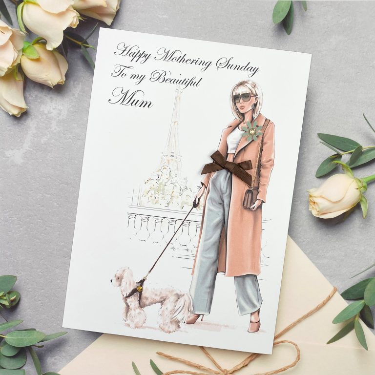 Handmade Mother’s Day Card ‘Lady walking Dog’