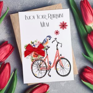 Handmade Retirement Card Bird on Bike A5 Large Card