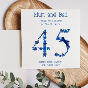 Handmade Sapphire Wedding Anniversary Card 45 Heart Numbers Square Card