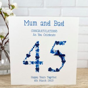 Handmade Sapphire Wedding Anniversary Card 45 Heart Numbers Square Card