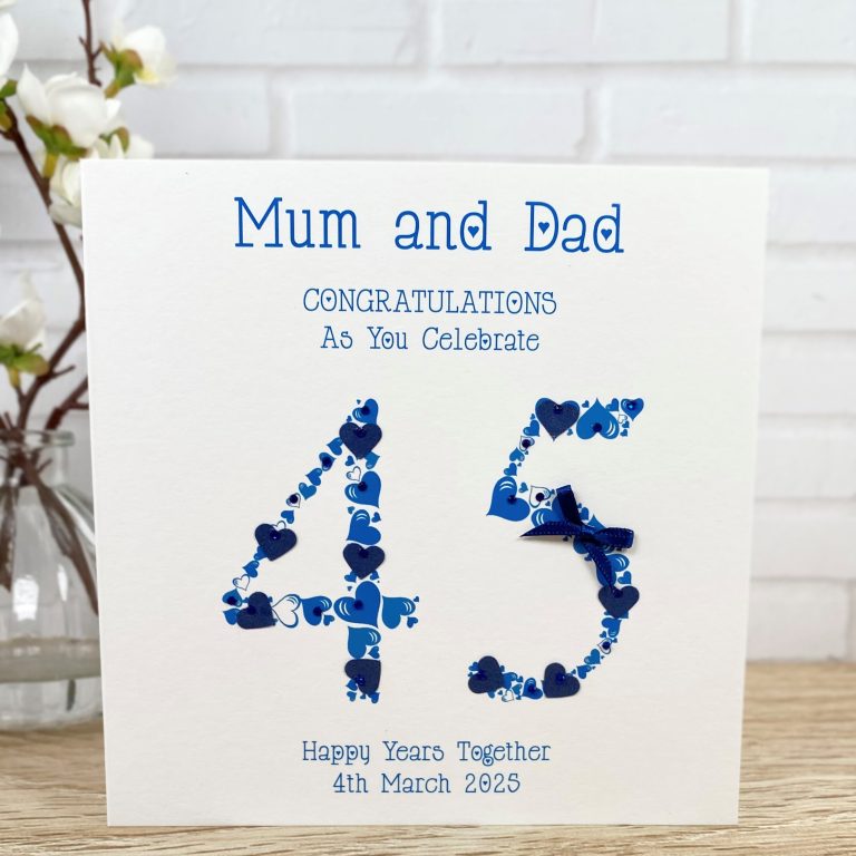 Handmade Sapphire Wedding Anniversary Card ‘Heart Numbers’