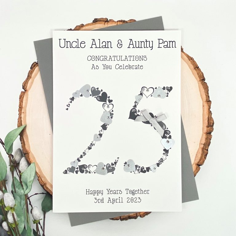 Handmade Silver Wedding Anniversary Card ‘Heart Numbers’