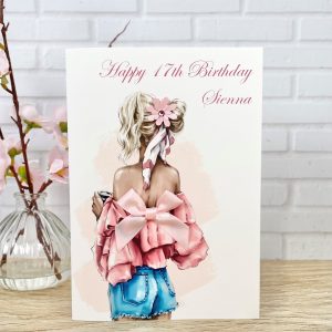 Handmade Valentine's Card Lady in Denim A5 Large Card
