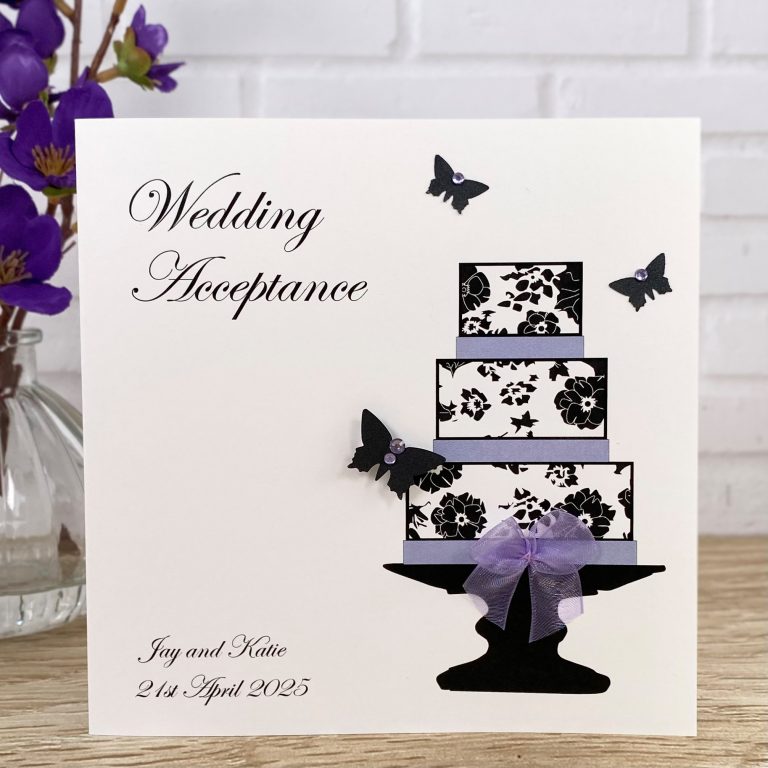 Handmade Wedding Acceptance Card ‘Butterfly Cake’