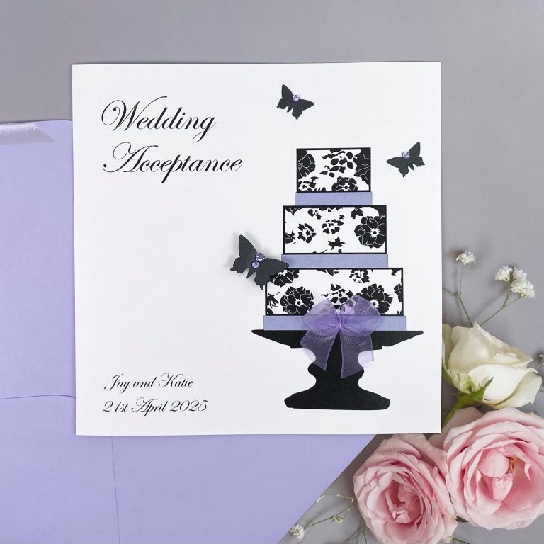 Handmade Wedding Acceptance Card ‘Butterfly Cake’