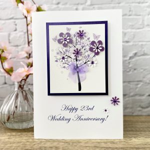 Handmade Wedding Anniversary Card Purple Floral Tree A5 Large Card
