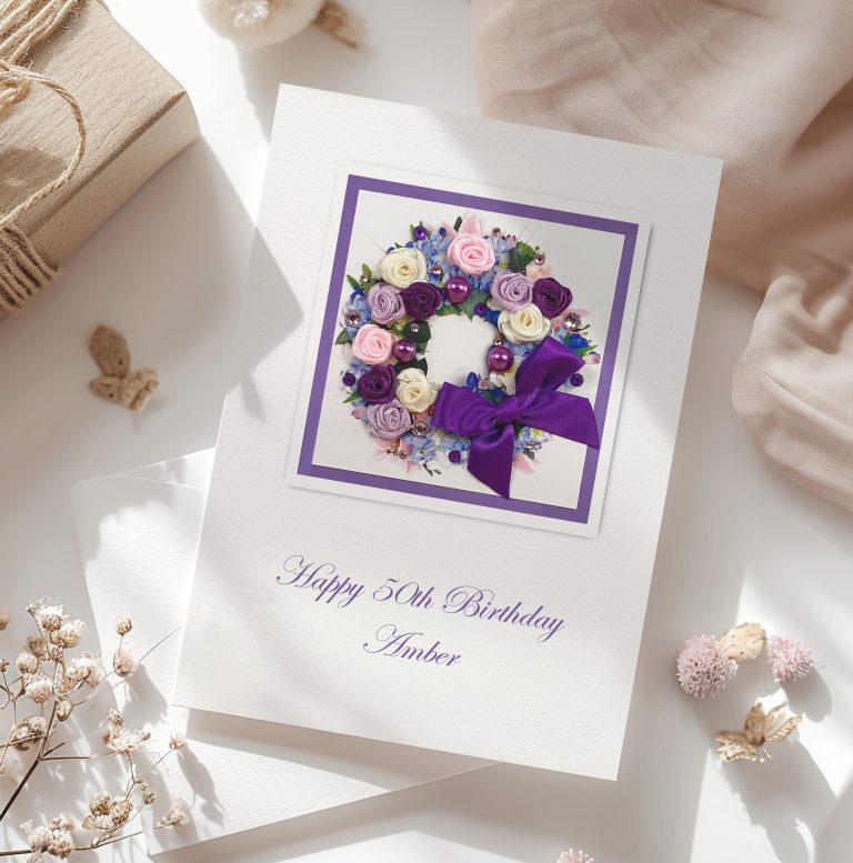Luxury Handmade Birthday Card “Rosebud Floral Wreath”