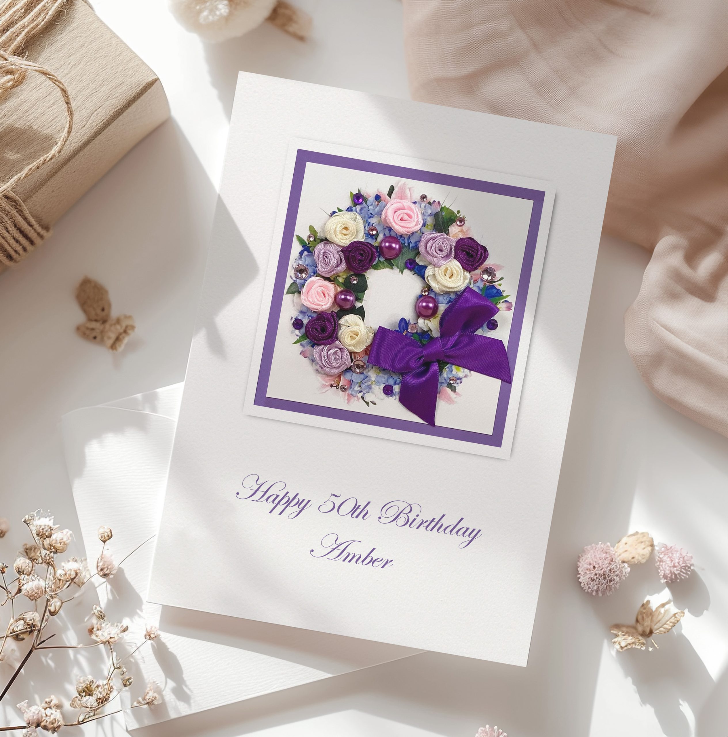Luxury Floral Rose Wreath Birthday Card