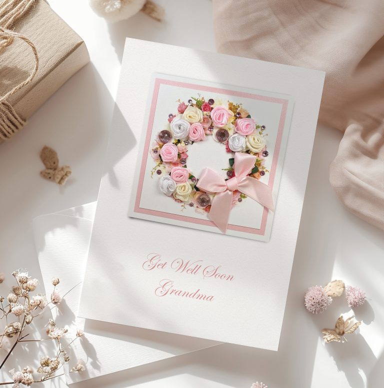 Luxury Handmade Get Well Card ‘Floral Wreath’
