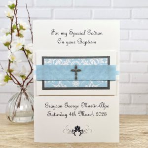 Luxury Handmade Baptism Card Blue Cross A5 Large Card