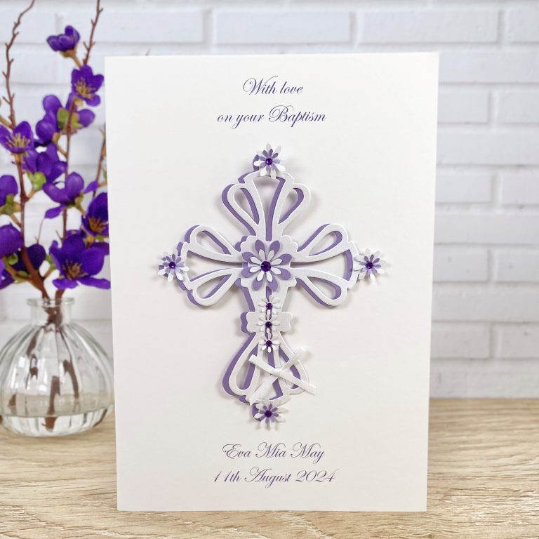 Handmade Holy Communion Card ‘Ornate Floral Cross’